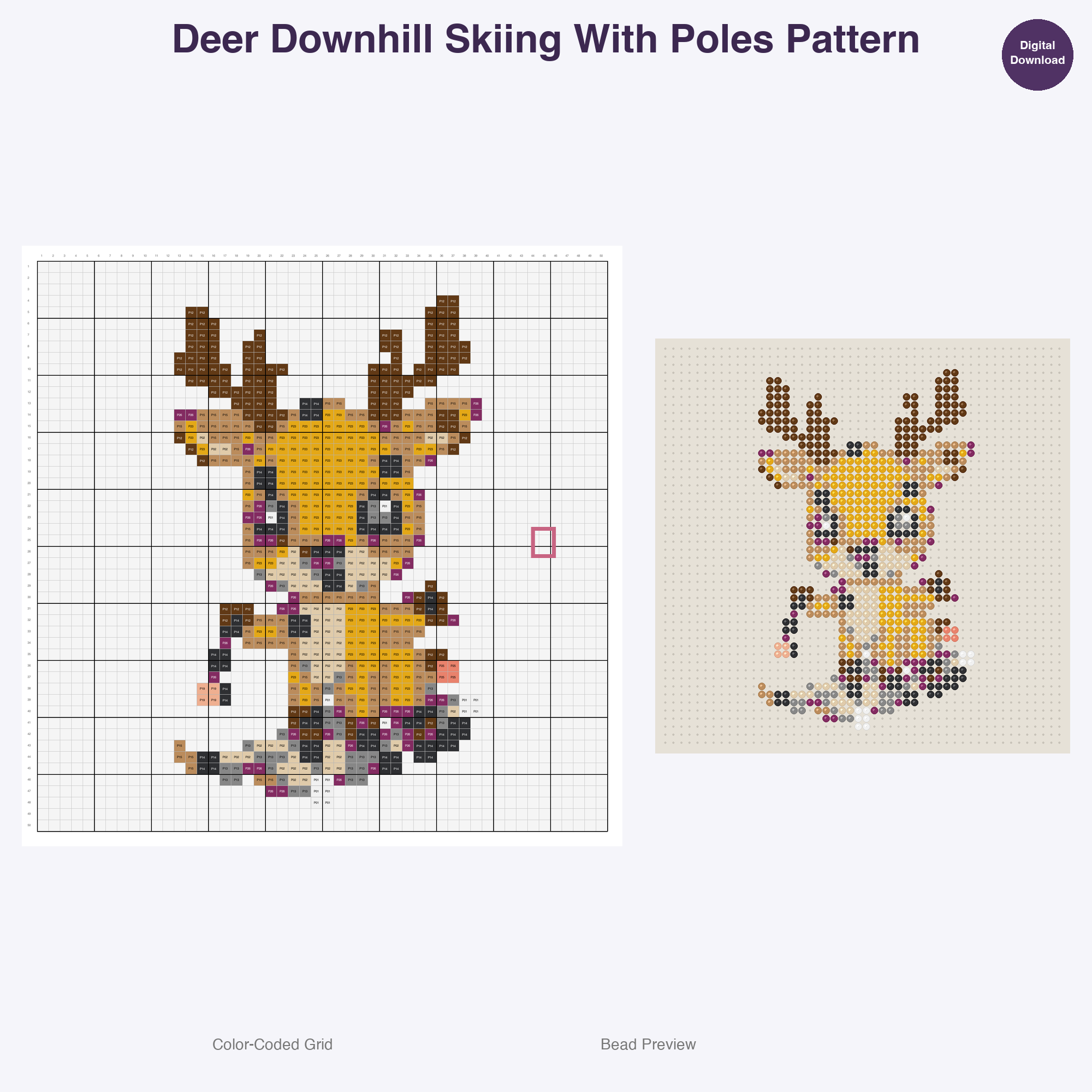 Winter Sport Critters Perler Bead Patterns, 48 Designs x 3 Grid Sizes (29x29 + 50x50 + 128x128), Fuse Bead PDF Digital Download