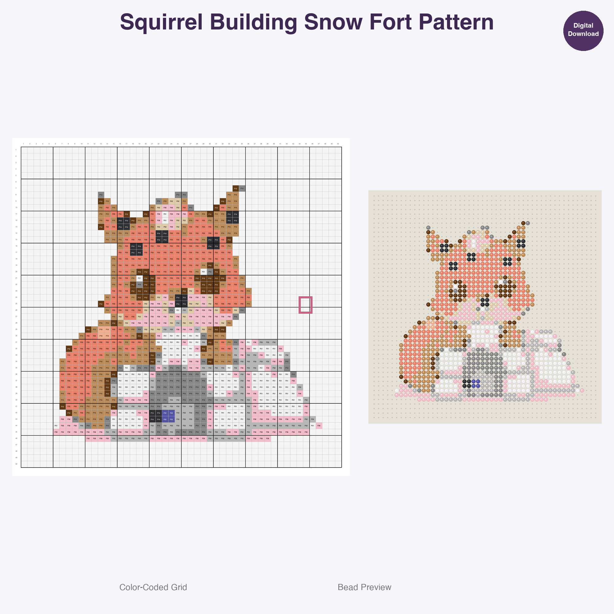 Winter Sport Critters Perler Bead Patterns, 48 Designs x 3 Grid Sizes (29x29 + 50x50 + 128x128), Fuse Bead PDF Digital Download