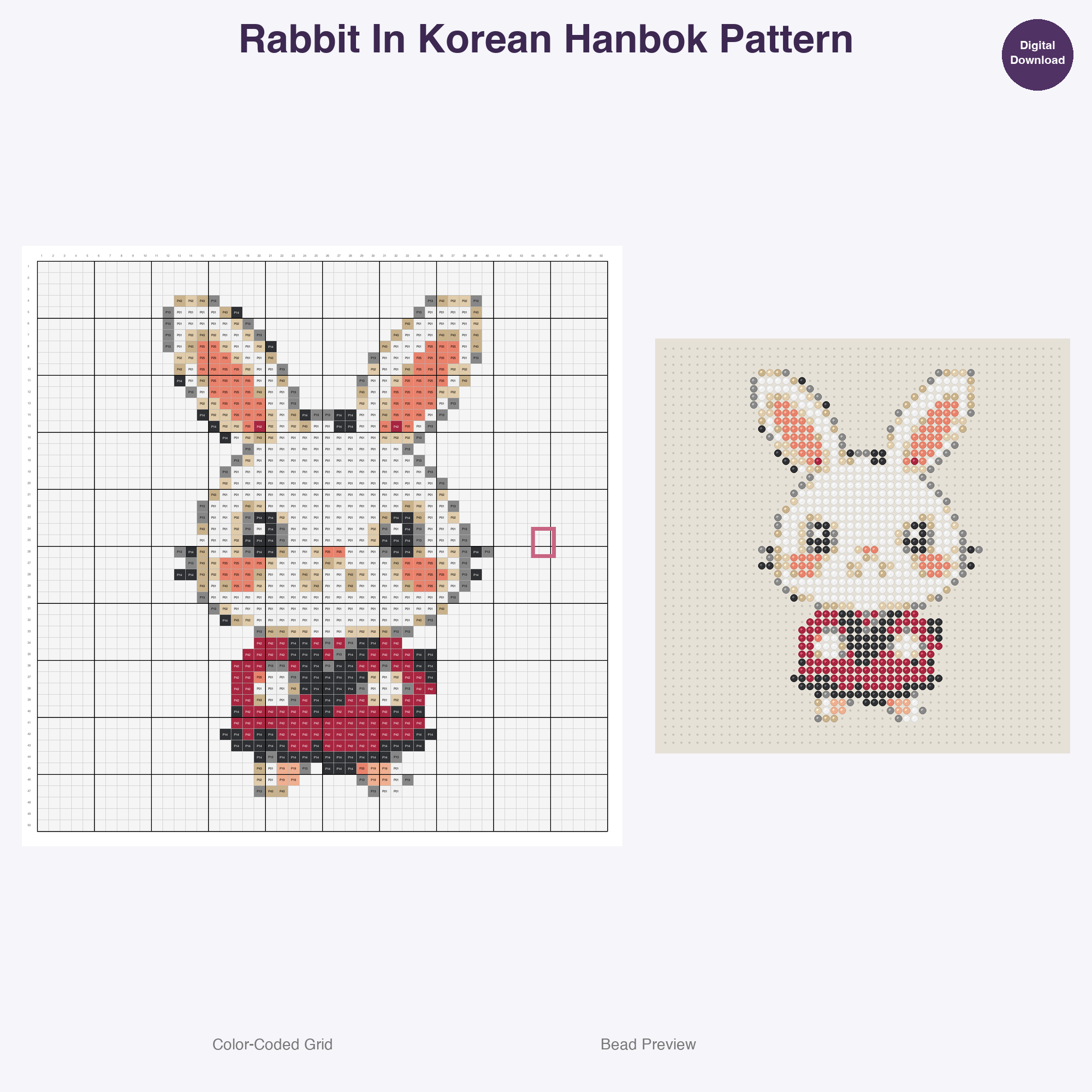 Worldly Critters Cultural Garb Perler Bead Patterns, 48 Designs x 3 Grid Sizes (29x29 + 50x50 + 128x128), Fuse Bead PDF Digital Download