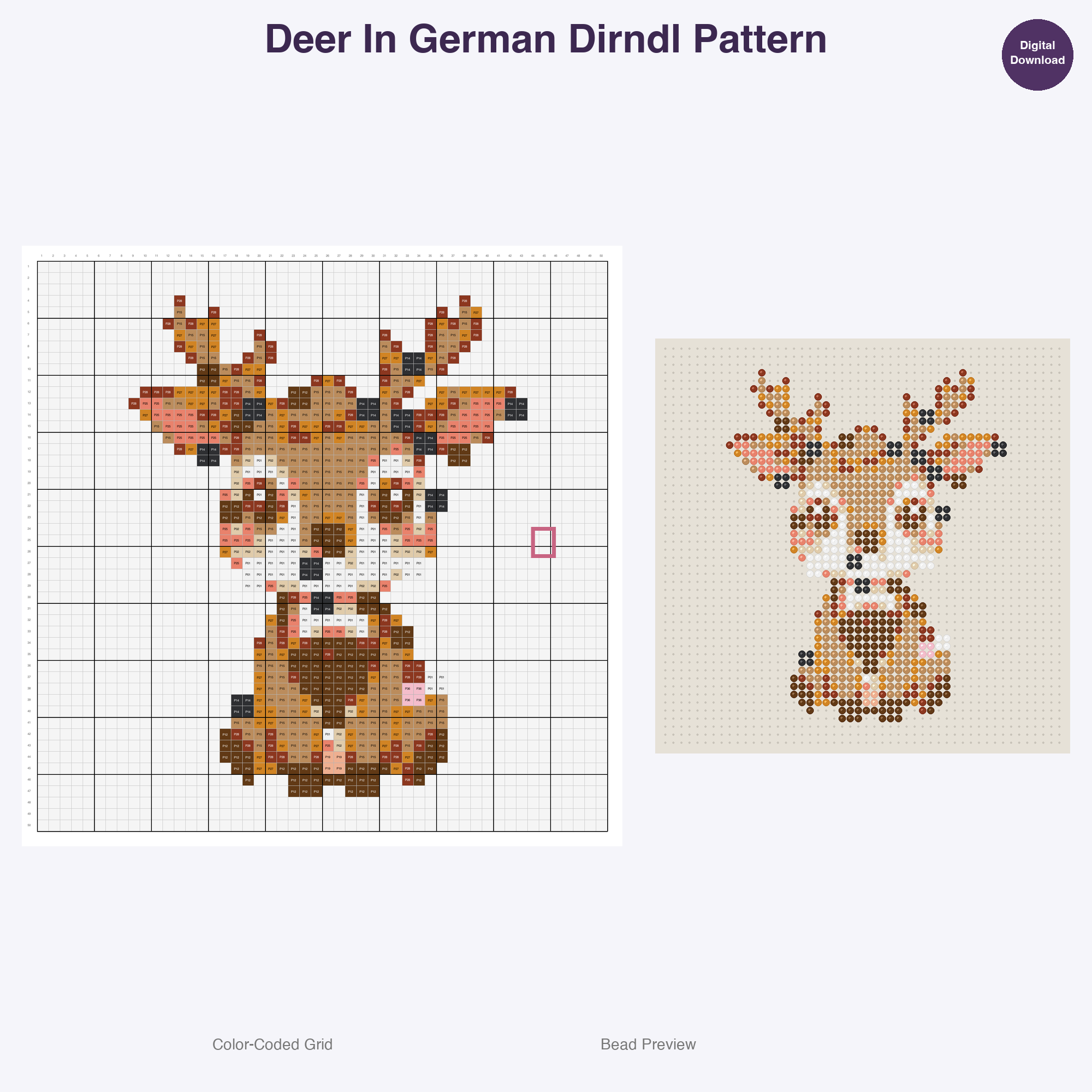 Worldly Critters Cultural Garb Perler Bead Patterns, 48 Designs x 3 Grid Sizes (29x29 + 50x50 + 128x128), Fuse Bead PDF Digital Download