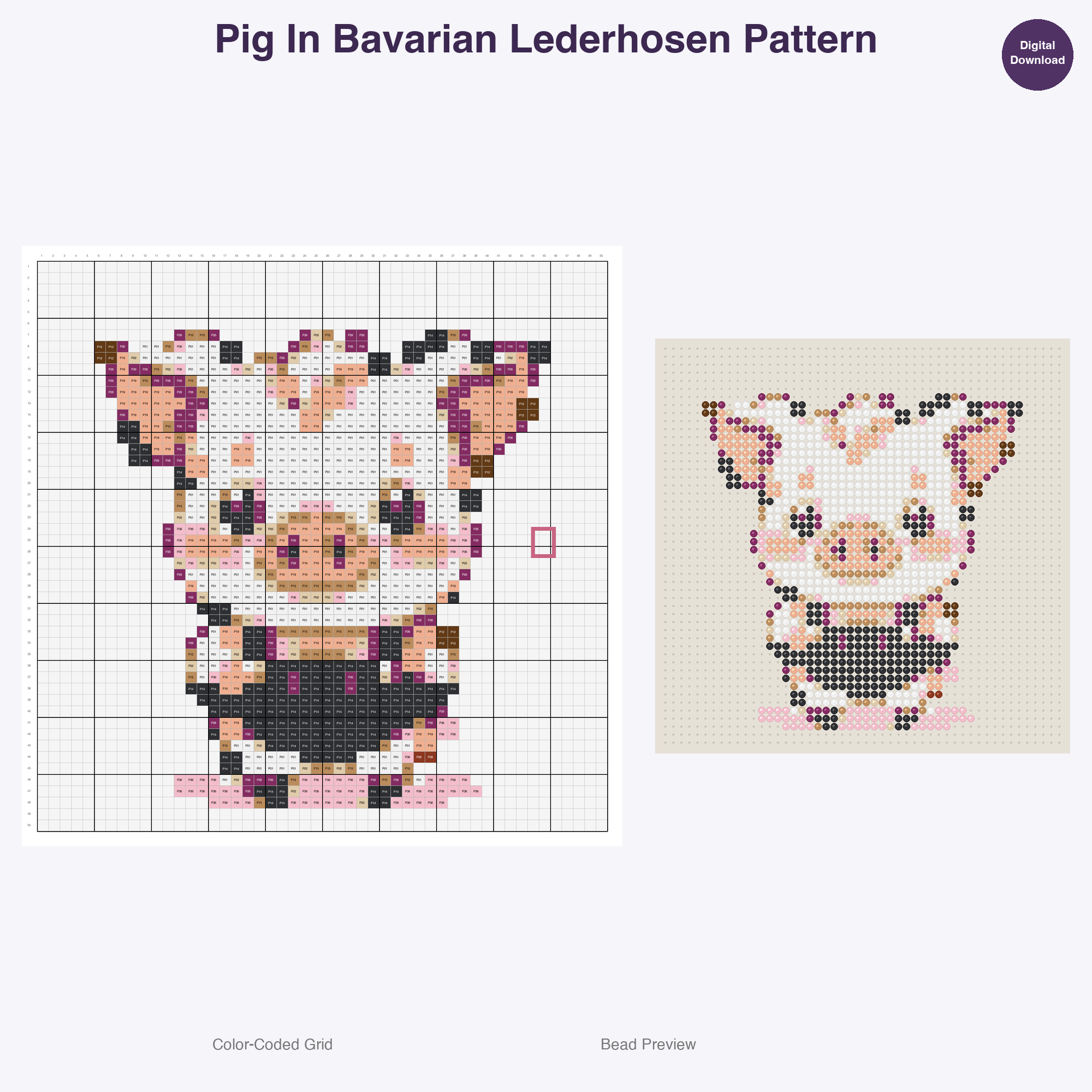 Worldly Critters Cultural Garb Perler Bead Patterns, 48 Designs x 3 Grid Sizes (29x29 + 50x50 + 128x128), Fuse Bead PDF Digital Download