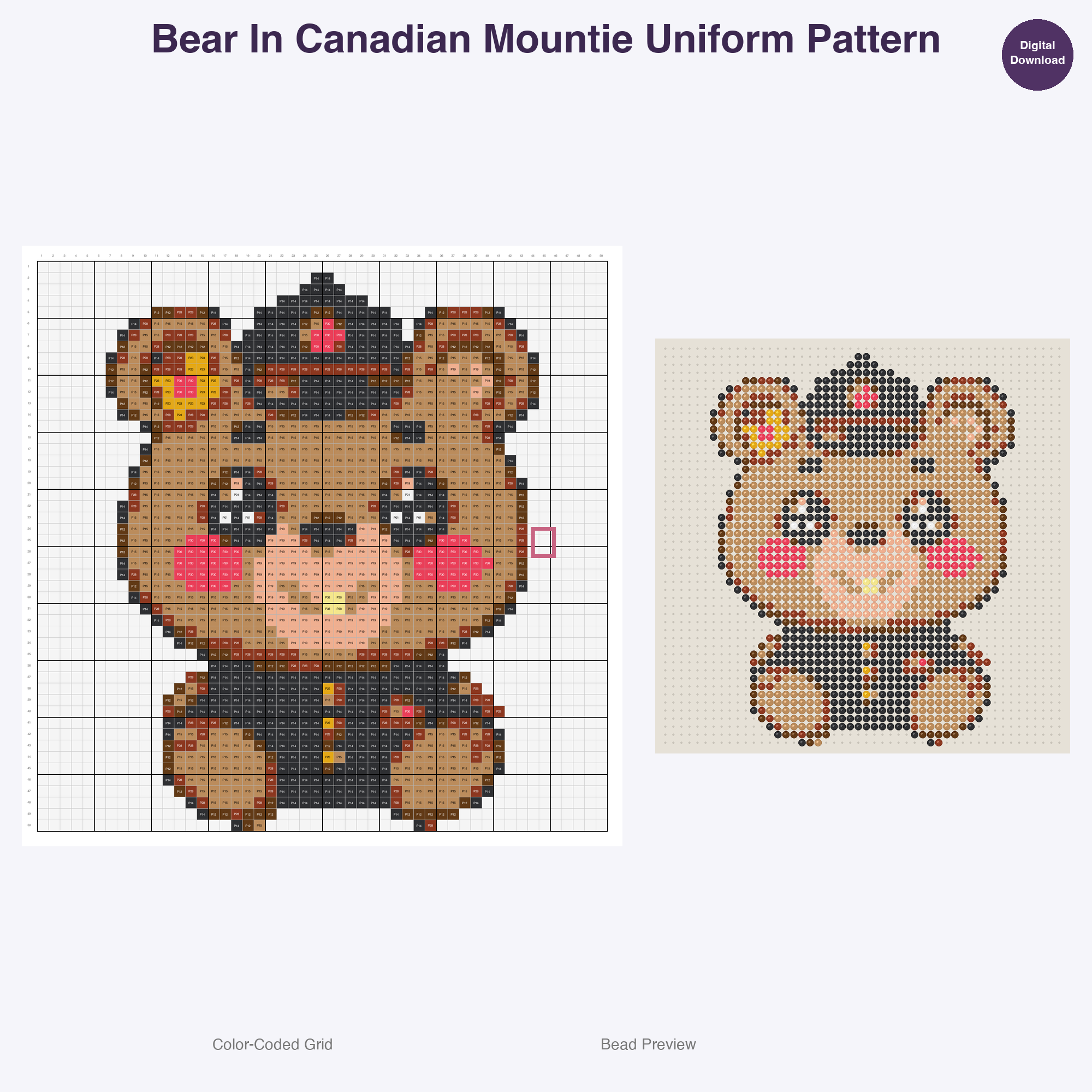 Worldly Critters Cultural Garb Perler Bead Patterns, 48 Designs x 3 Grid Sizes (29x29 + 50x50 + 128x128), Fuse Bead PDF Digital Download