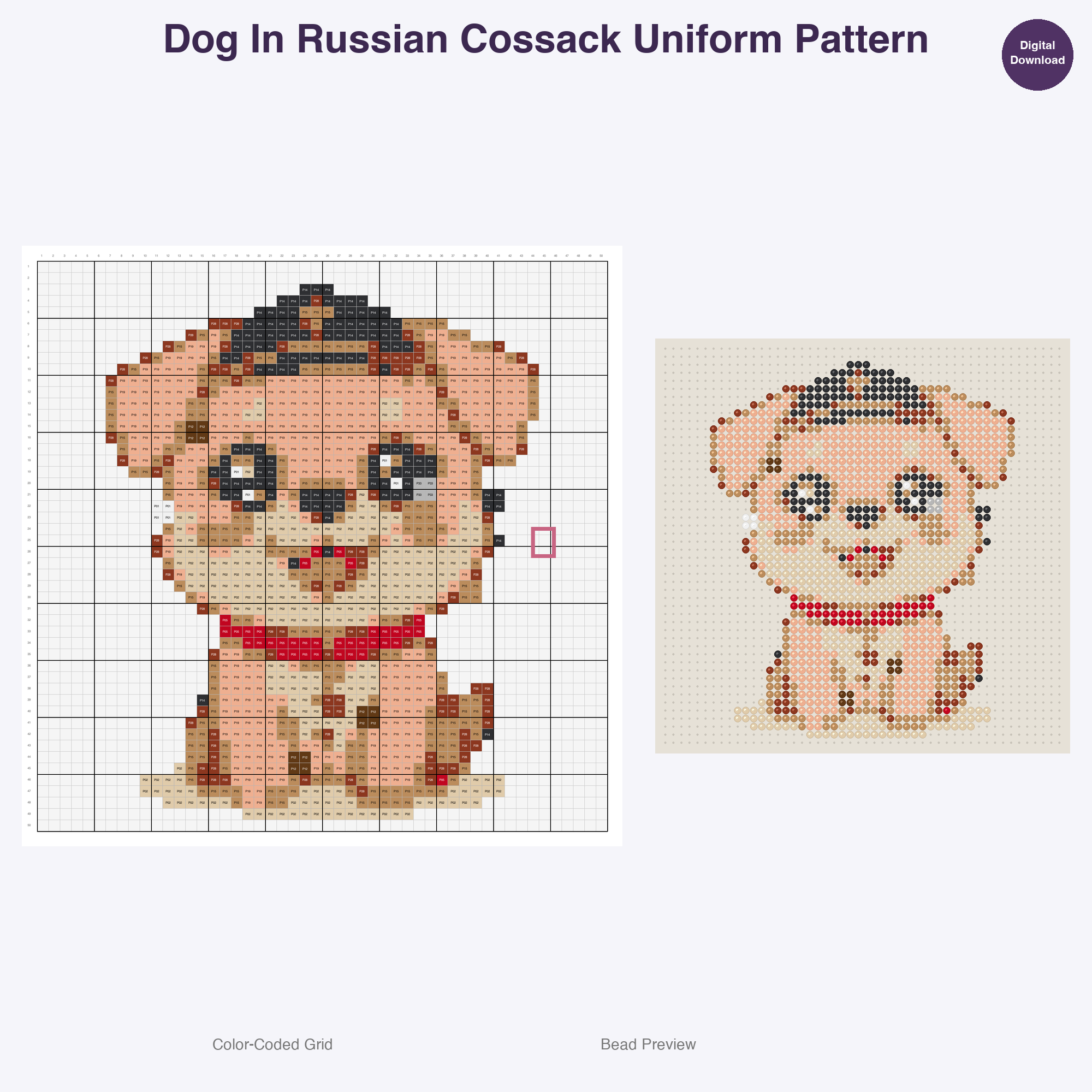 Worldly Critters Cultural Garb Perler Bead Patterns, 48 Designs x 3 Grid Sizes (29x29 + 50x50 + 128x128), Fuse Bead PDF Digital Download