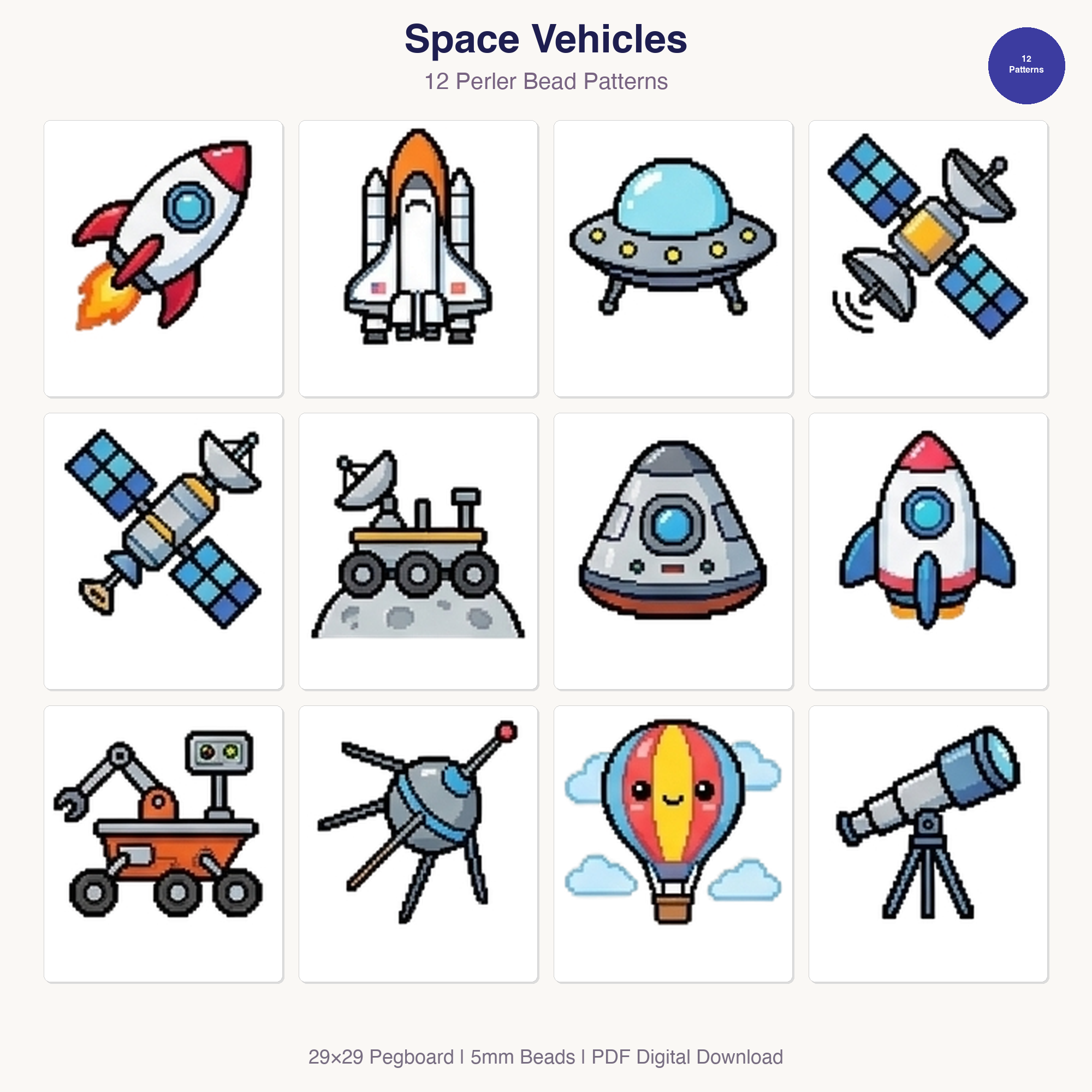 Space Vehicles Perler Bead Patterns Bundle, 14 Designs (PDF Digital Download)