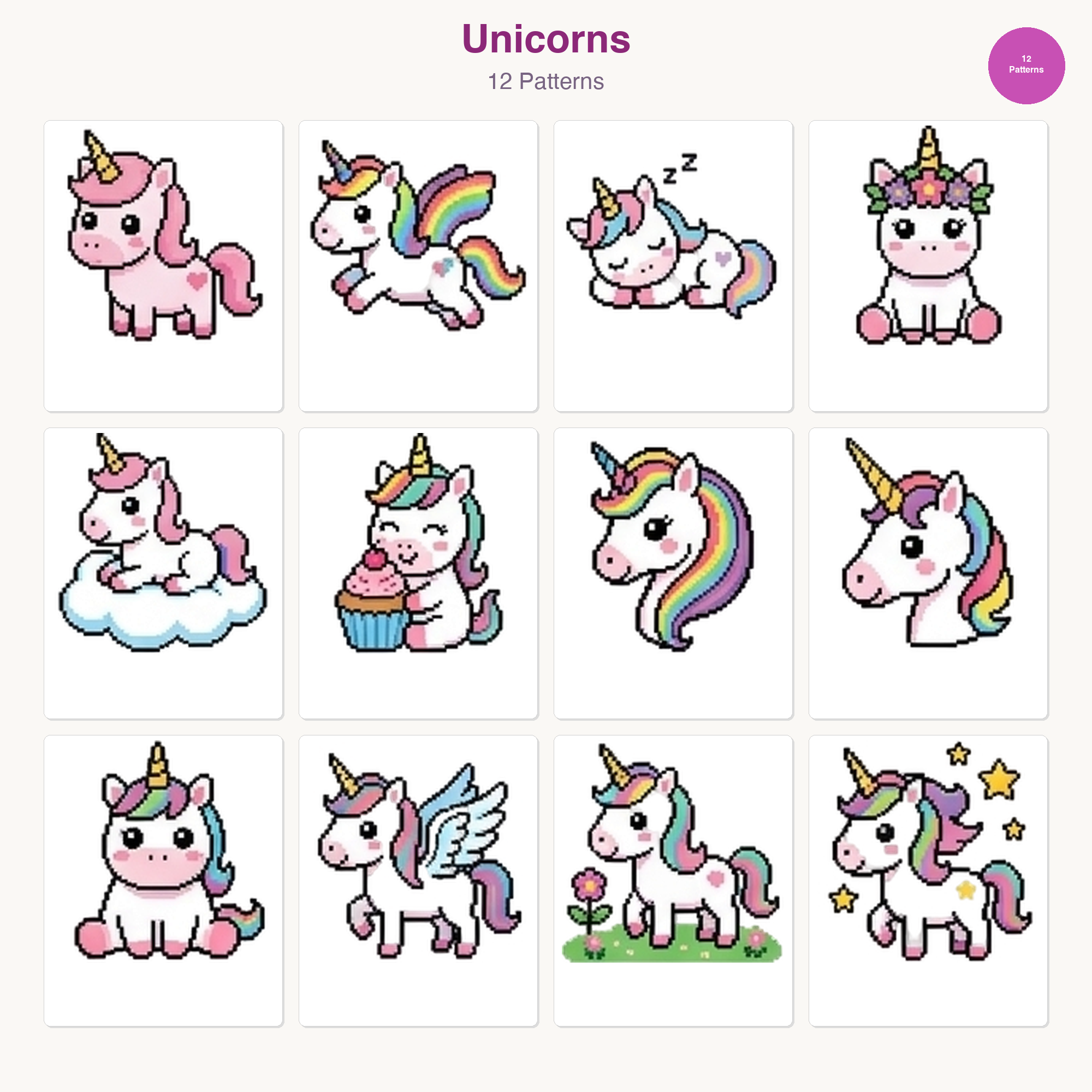 Unicorn & Fantasy Perler Bead Patterns Bundle, 48 Designs (PDF Digital Download)