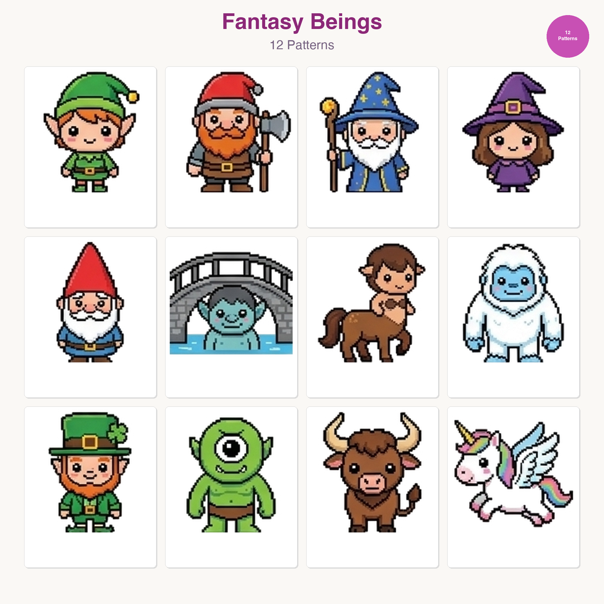 Unicorn & Fantasy Perler Bead Patterns Bundle, 48 Designs (PDF Digital Download)