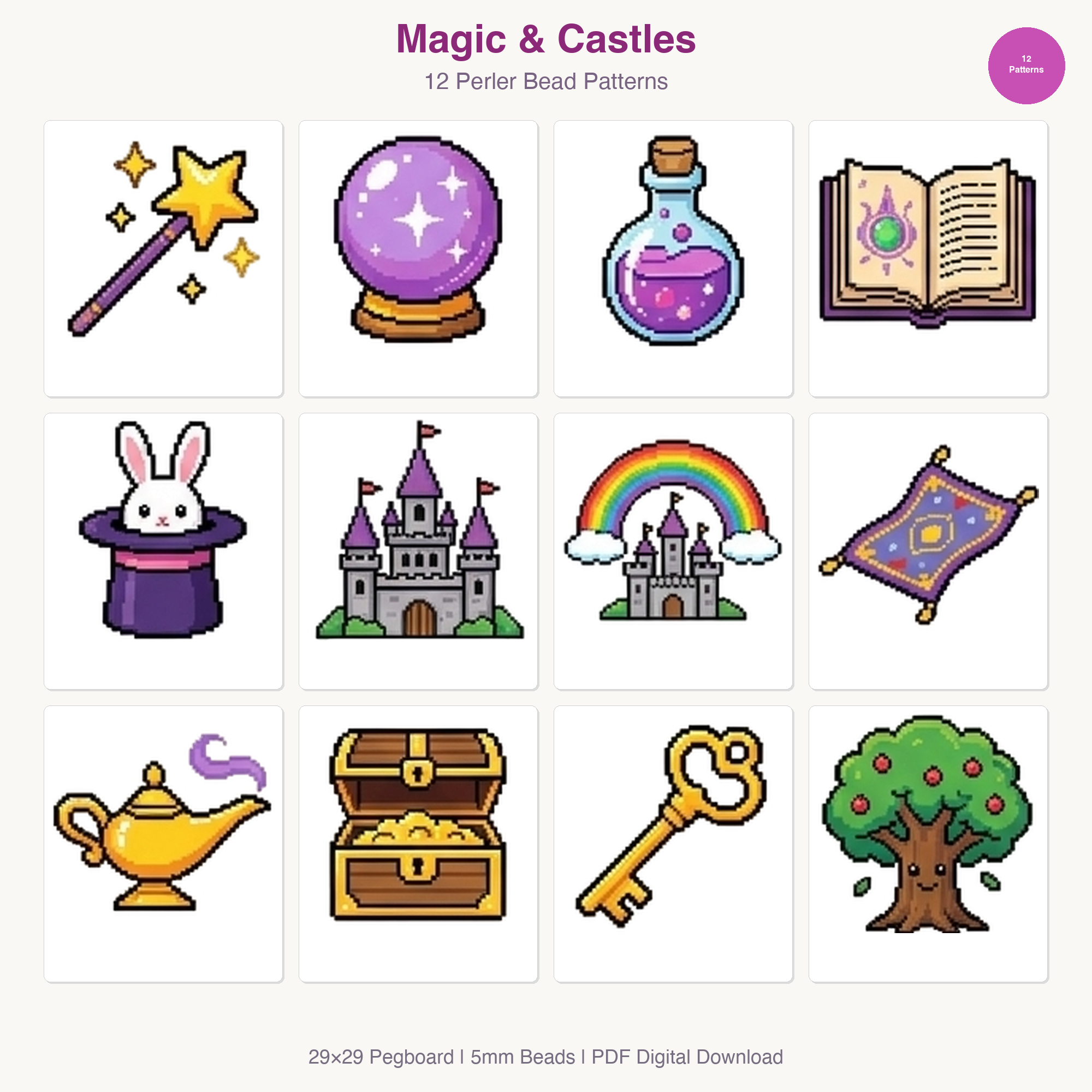 Magic & Castles Perler Bead Patterns Bundle, 12 Designs (PDF Digital Download)