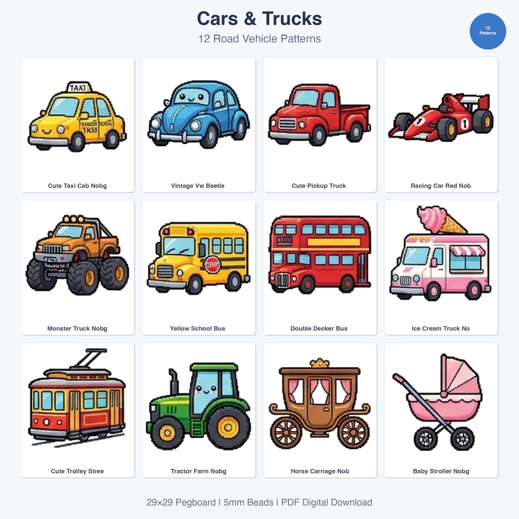Vehicle Perler Bead Patterns Bundle Perler Bead Patterns Bundle, 48 Designs (PDF Digital Download)