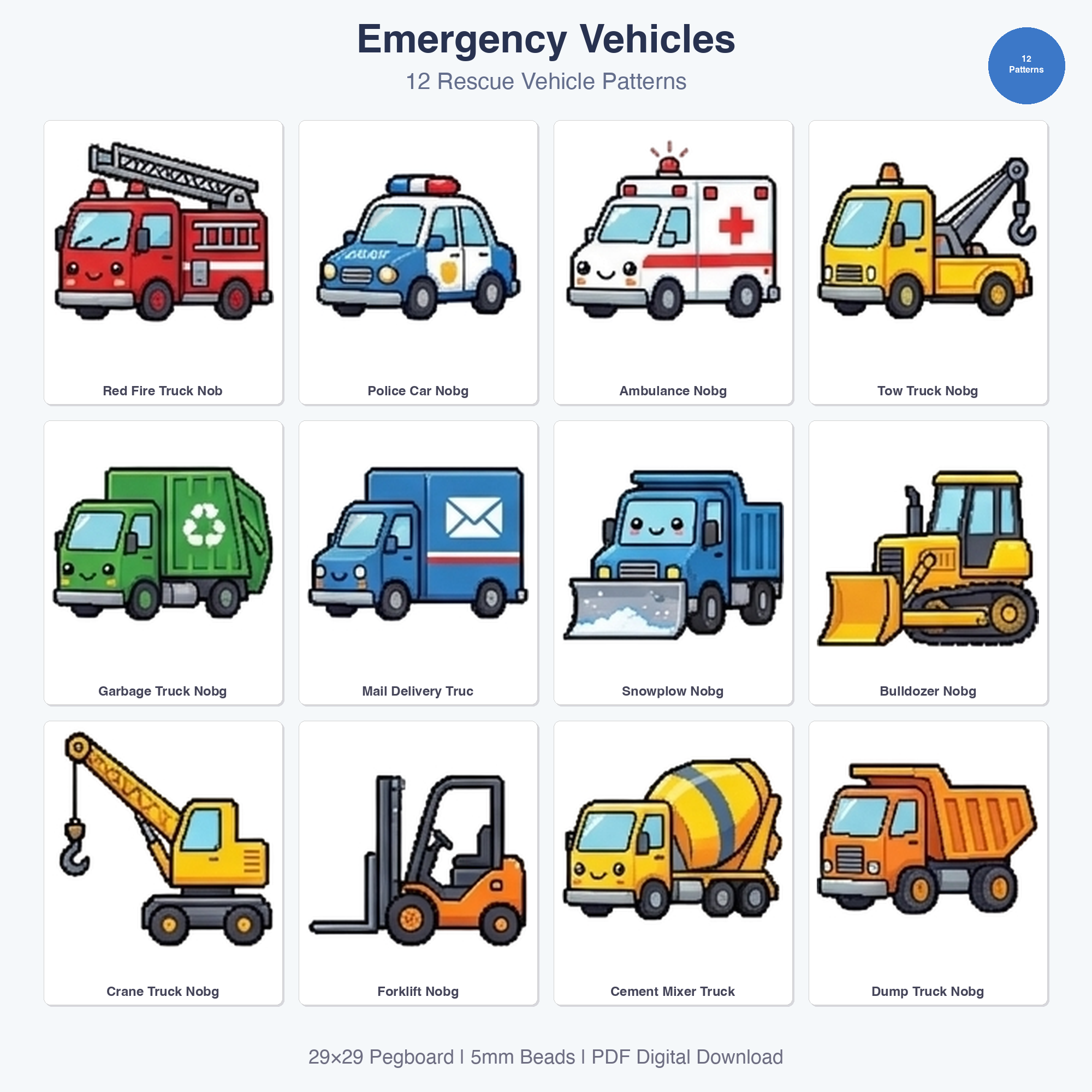 Emergency Vehicle Perler Bead Patterns Bundle, 12 Designs (PDF Digital Download)